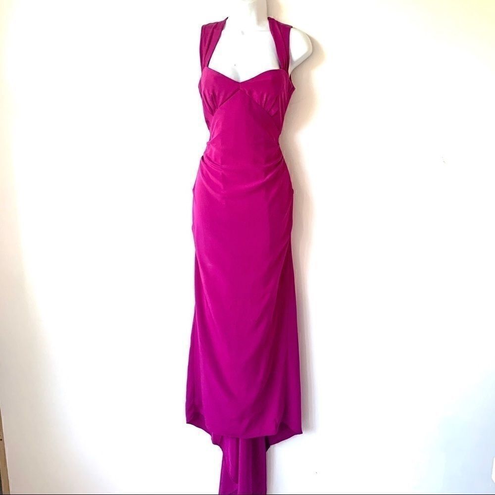 NICOLE MILLER COLLECTION PINK SHEATH TRAIN DRESS
